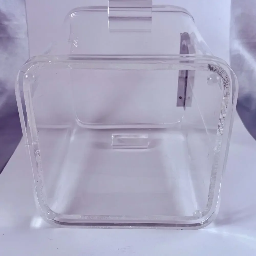 Vintage Wilardy Clear Lucite Ice Bucket Box Hinged Lid MCM Hollywood Regency 10”
